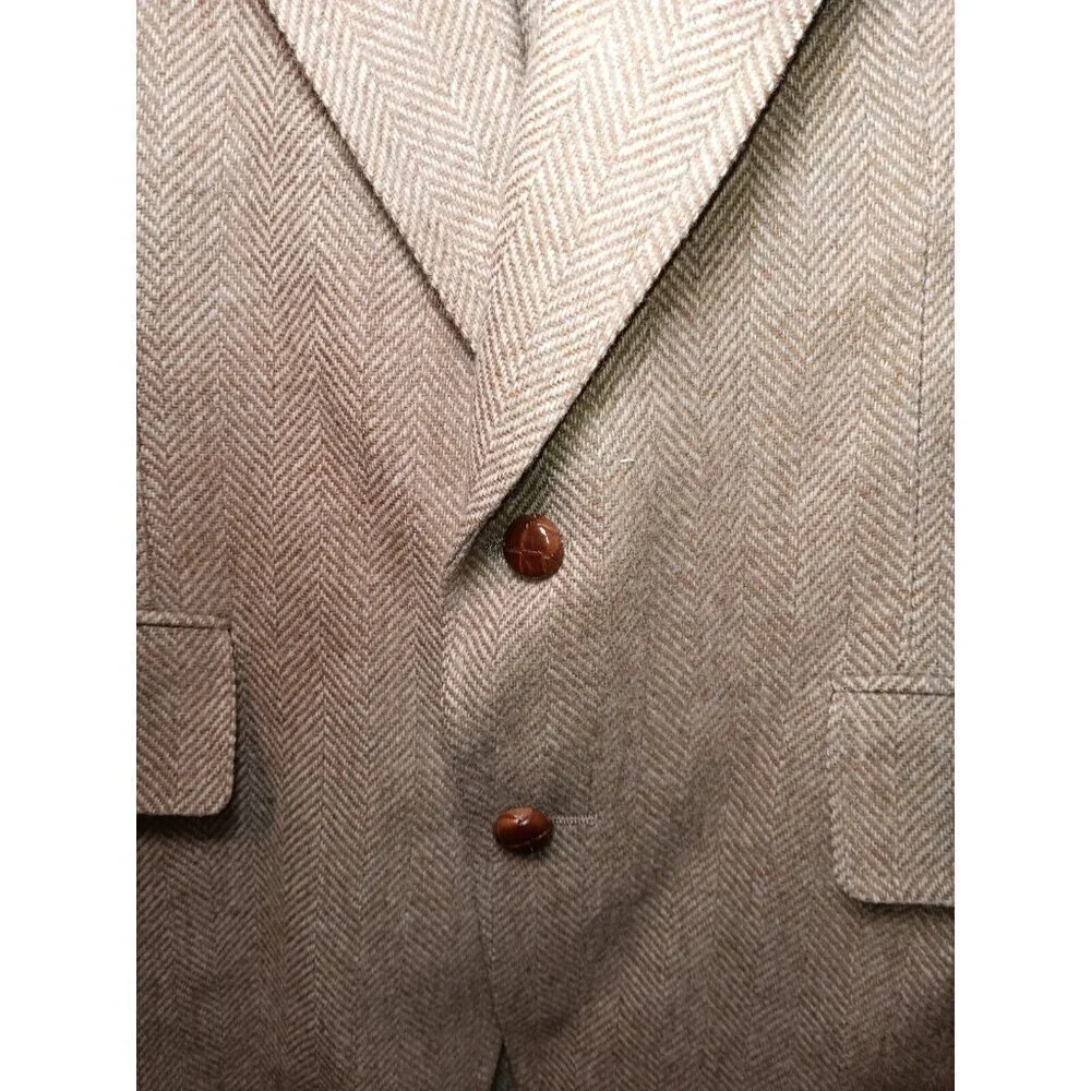 VTG John Weitz USA MADE Tan Herringbone Atomic Fleck Tweed Wool Blazer